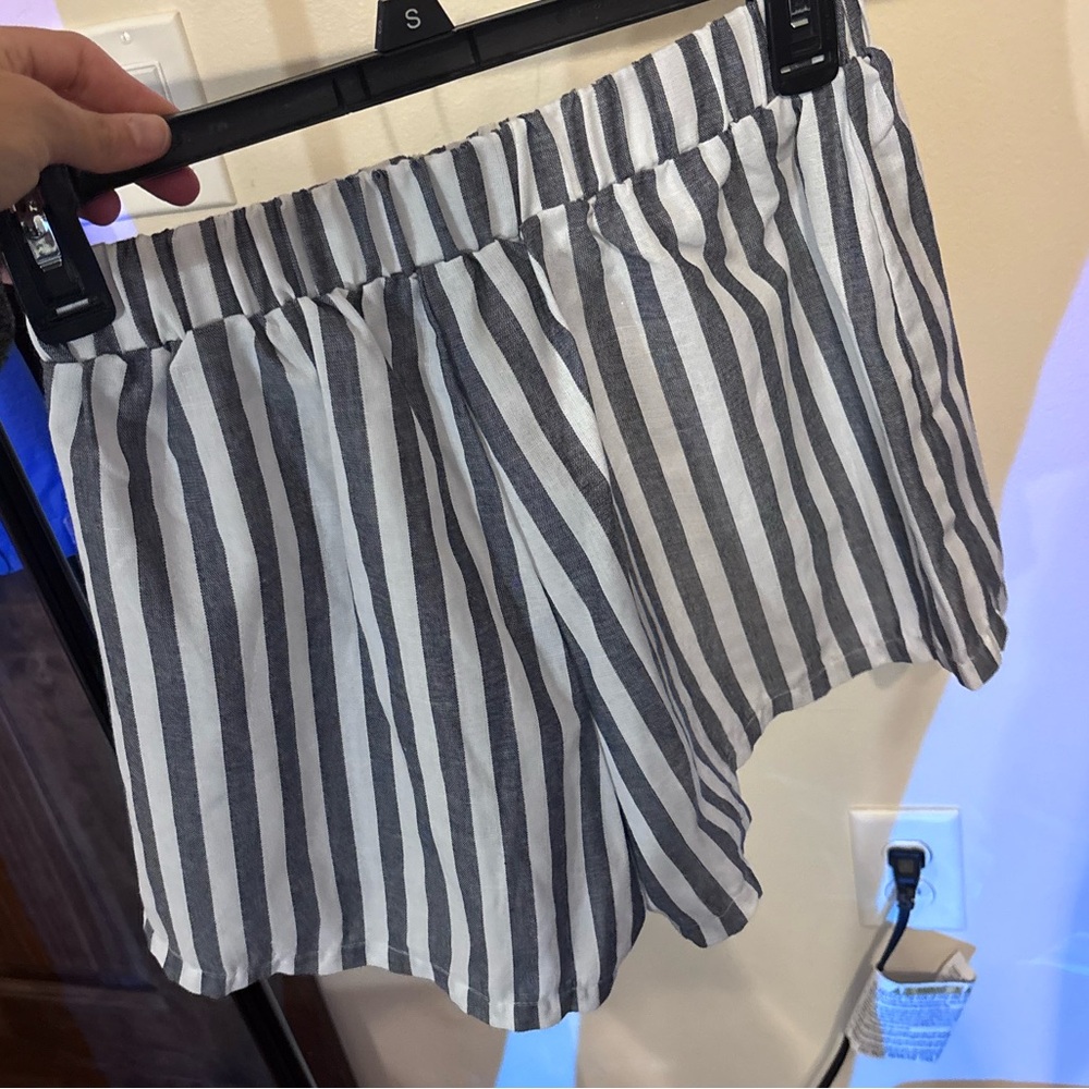 SHEIN Gray and White Striped High Waist Shorts